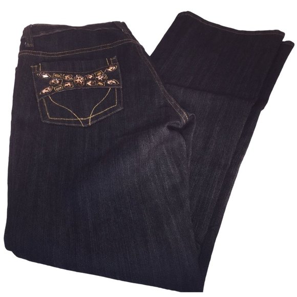 Boom Boom Jeans Womens size 11 Dark denim with Leopard print beads and gold acce - Picture 1 of 7